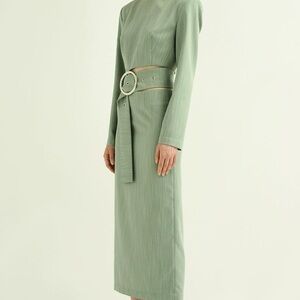 NEW DESIGNER Olive Cut Out Belted Midi Dress by Materiel Tbilisi Size Medium